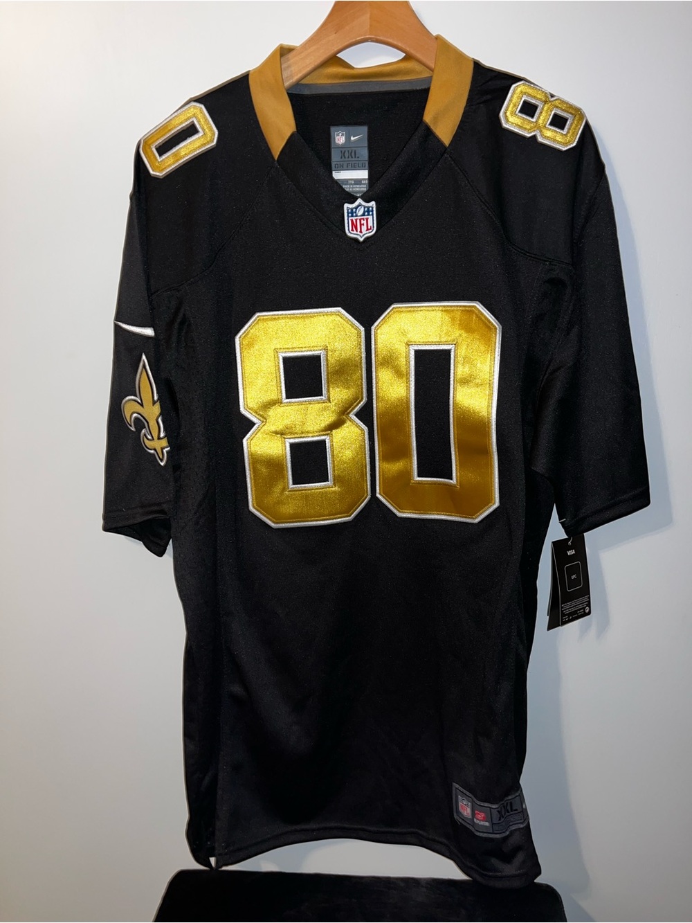 Nike Black and Gold Football Jersey #80 Grahm